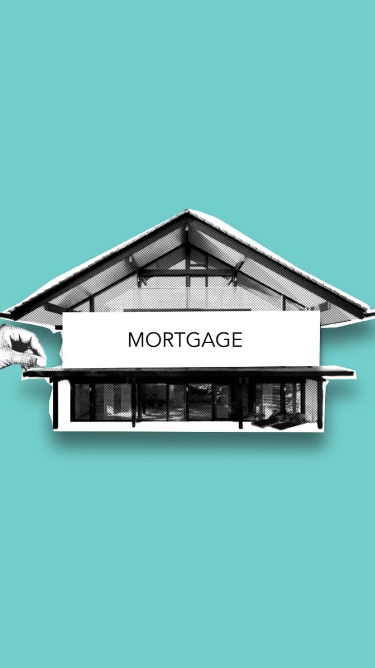 Cutout paper composition with modern residential house bought with mortgage on green background
